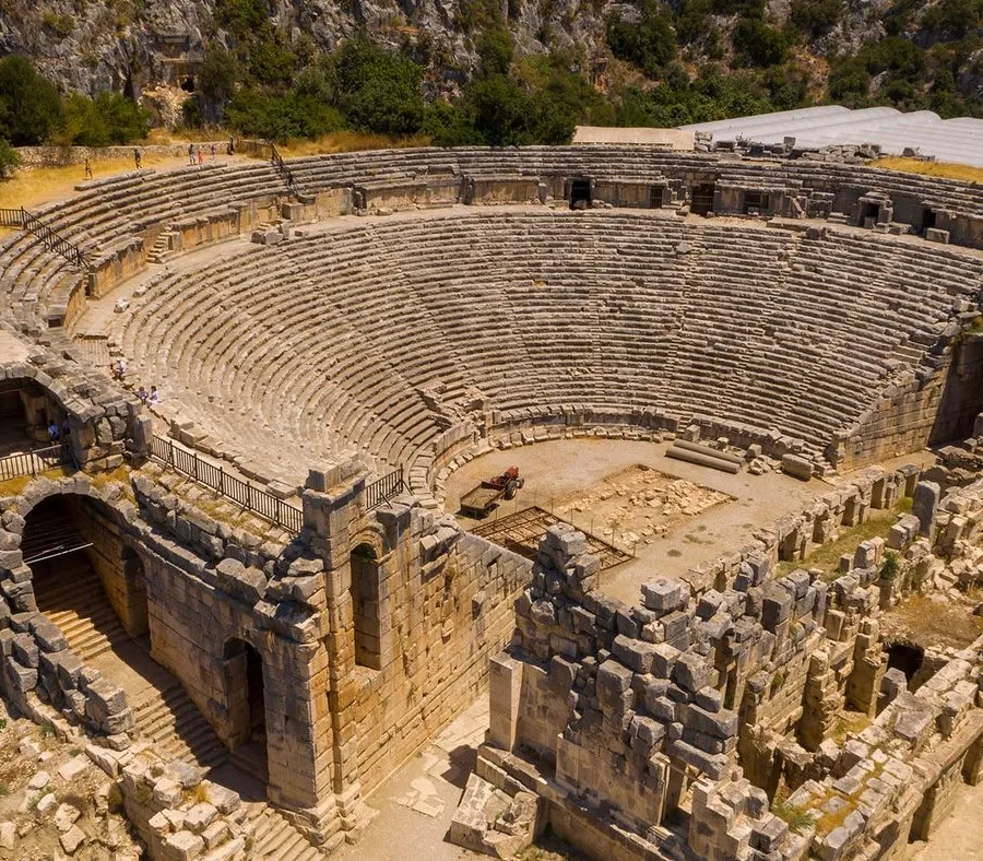 Aerial view of the ancient Roman theatre at Myra